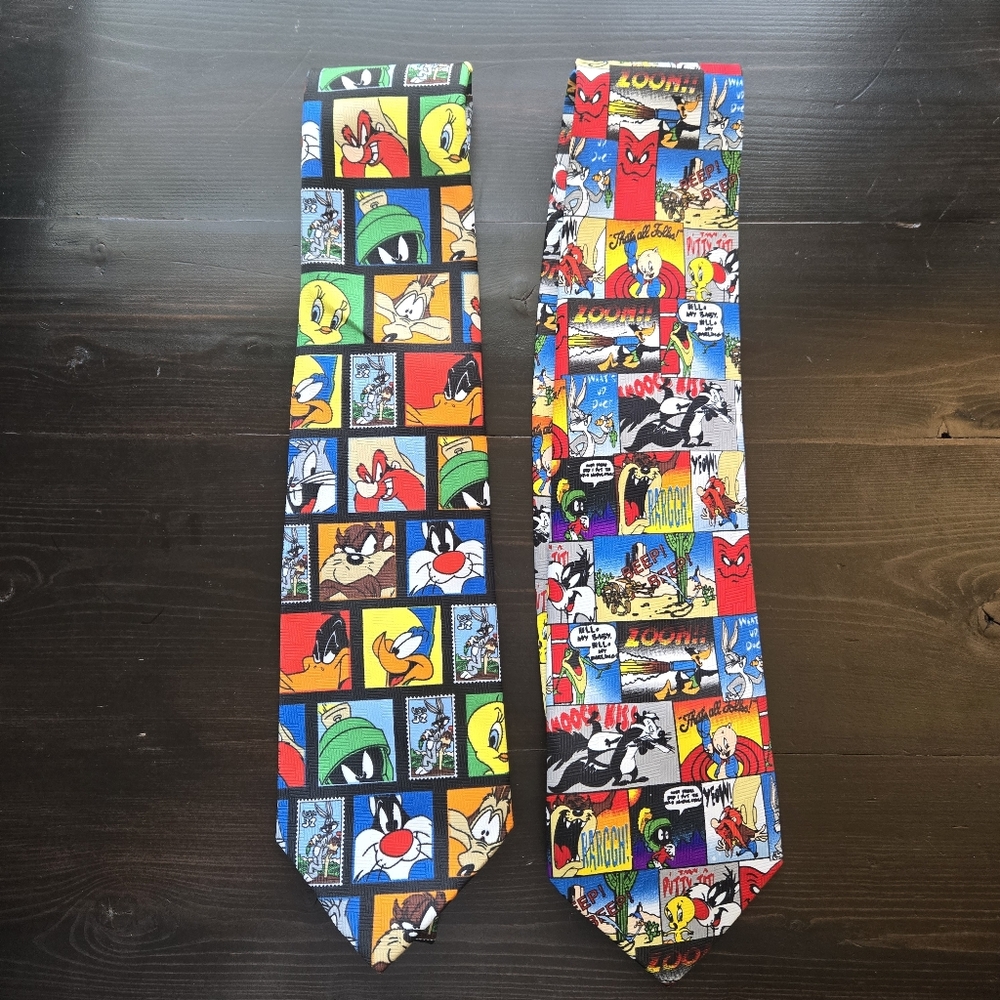 Vintage Warner Bros Looney Tunes Comic Mens Neck Ties Bundle Of 2